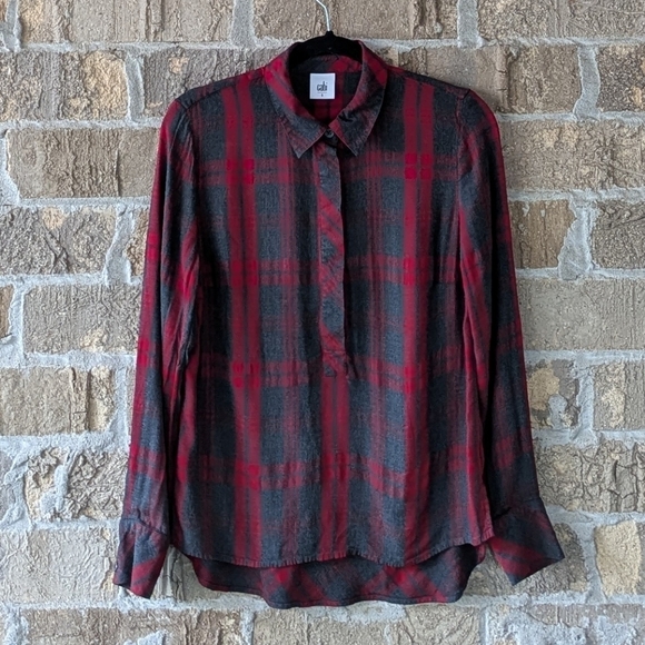 Cabi Red Gray Plaid Cunningham Shirt Long Sleeve Size Small - Picture 11 of 11